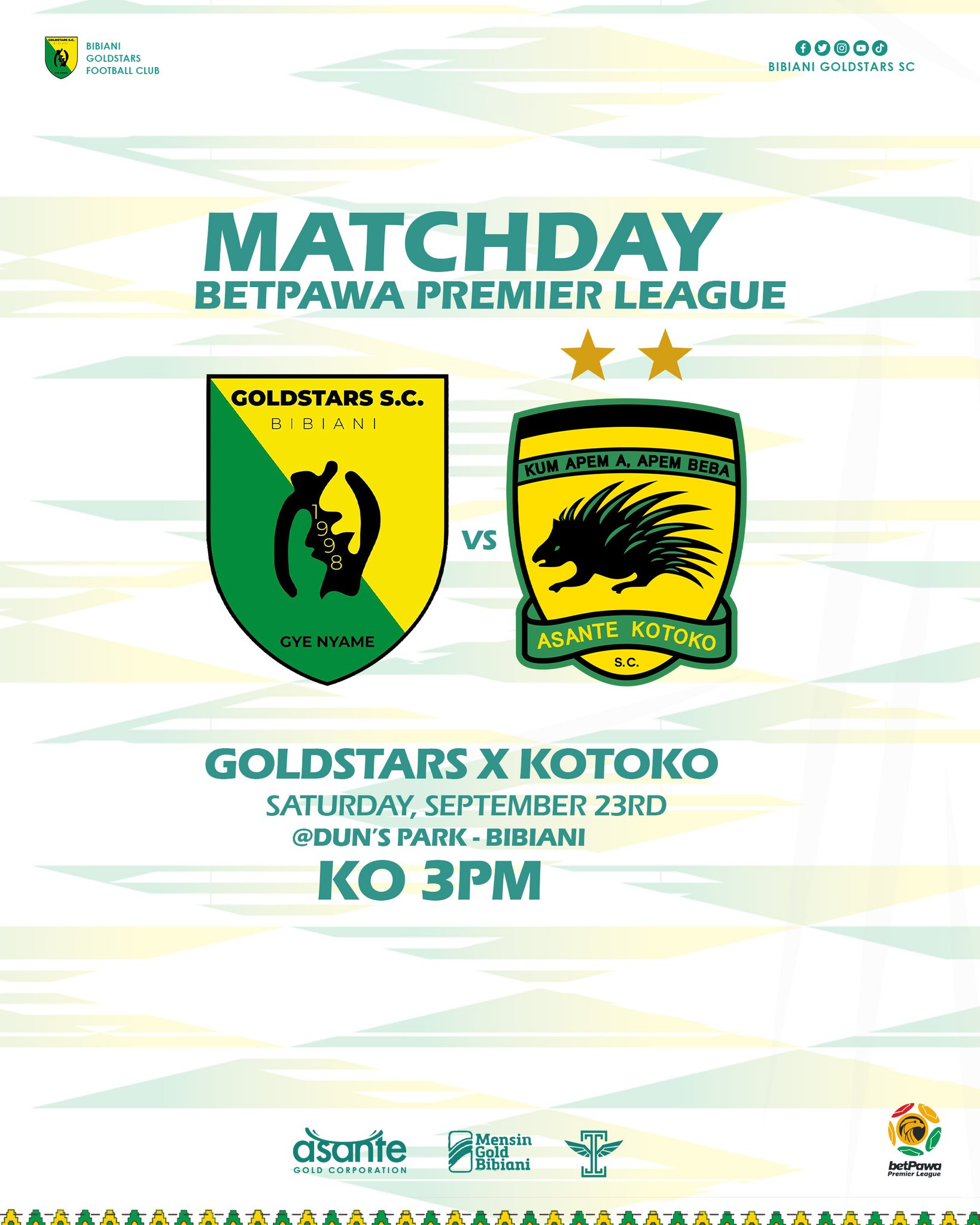 GPL: Asante Kotoko Visit Bibiani Goldstars At Dun’s Park